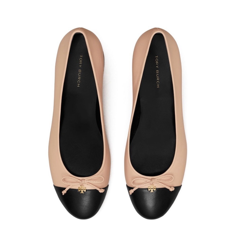 Tory Burch Two-Tone Blush Pink and Black Block Heel Flats - Picture 2 of 10